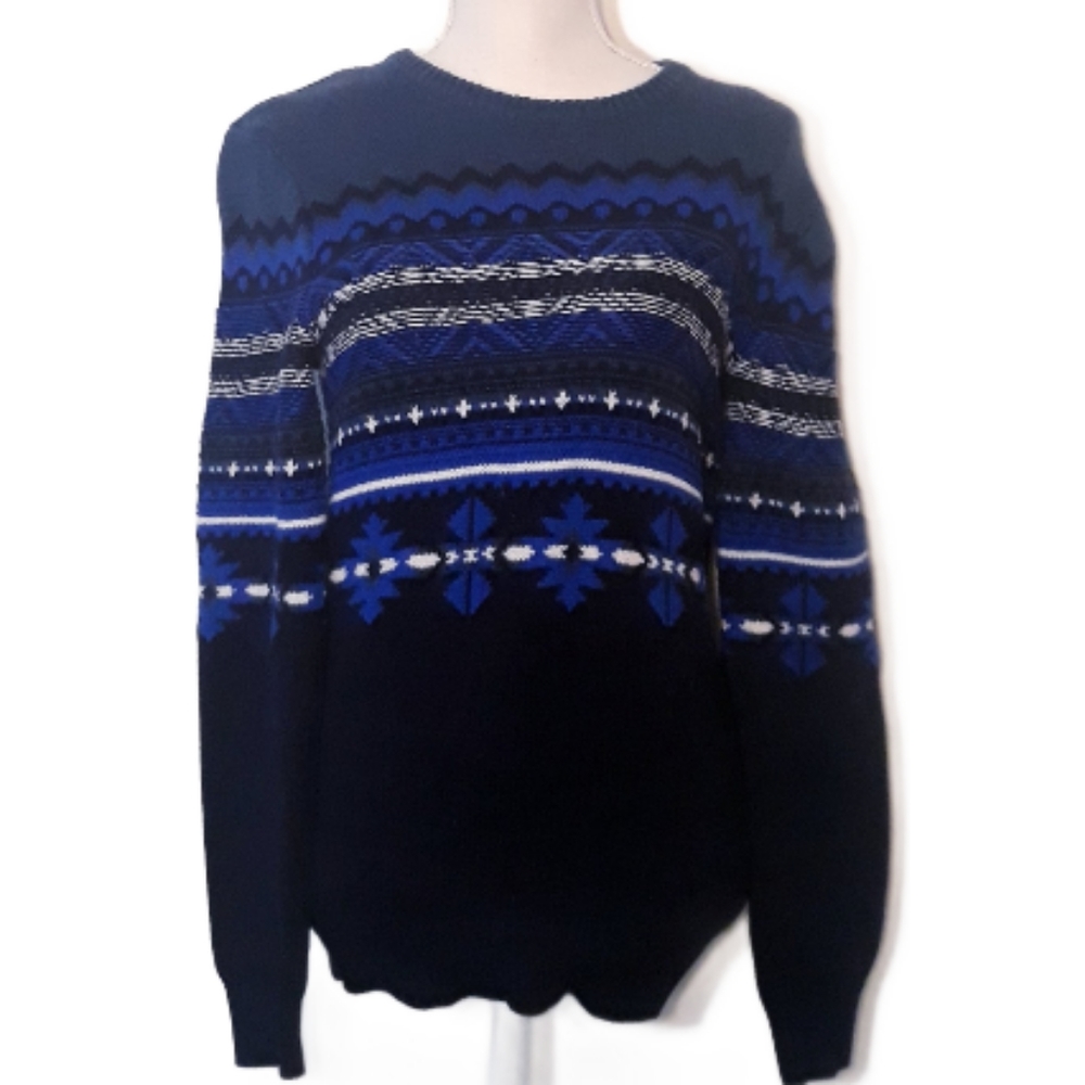 American Eagle Seriously Soft Blue Knit Geometric Pullover Sweater - XS - Picture 10 of 10